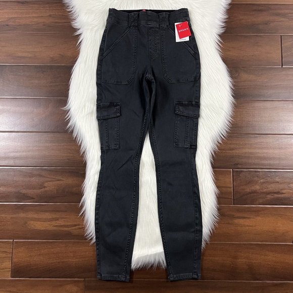 Spanx Size Small Washed Black Gray Stretch Twill Ankle Cargo Pants - Picture 1 of 9